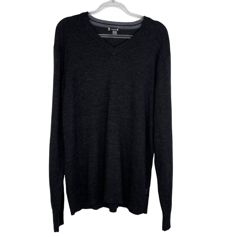 Smartwool Kiva Ridge V-Neck Sweater Merino Wool in Black Size Large